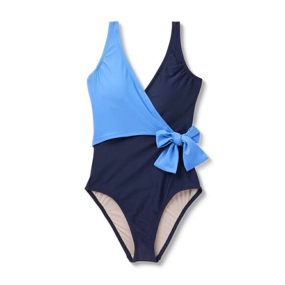 Kona Sol Wrap Tie Medium Coverage One Piece Swimsuit NWT Blue Two Tone - Picture 3 of 4